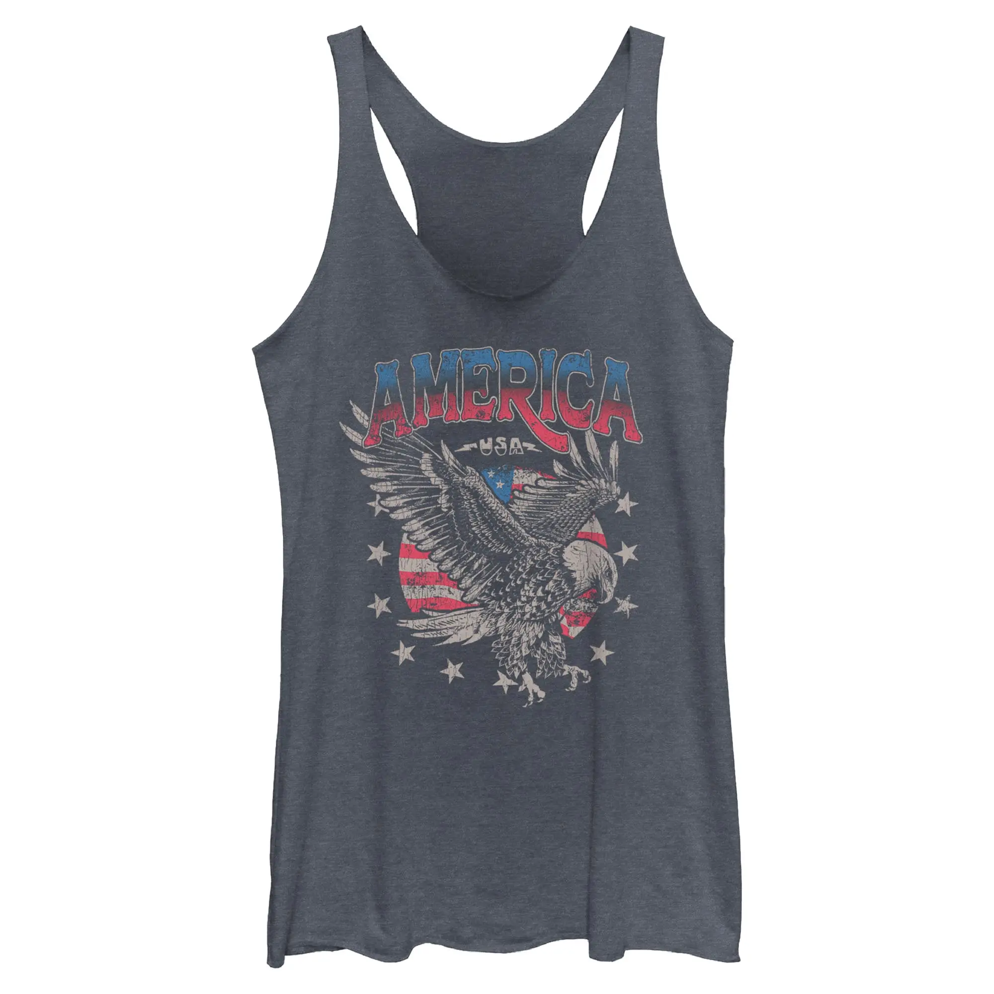 Lost Gods Lady's Distressed America Bald Eagle Flag Sleeveless Racerback Tank, Women's Everyday Matching Top, Casual, Graphic