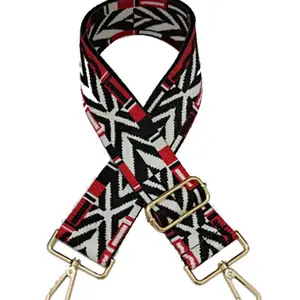 Printed Fabric Shoulder Strap in Black and Red