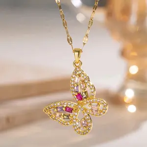 Butterfly Necklace with Colorful Stone Accents