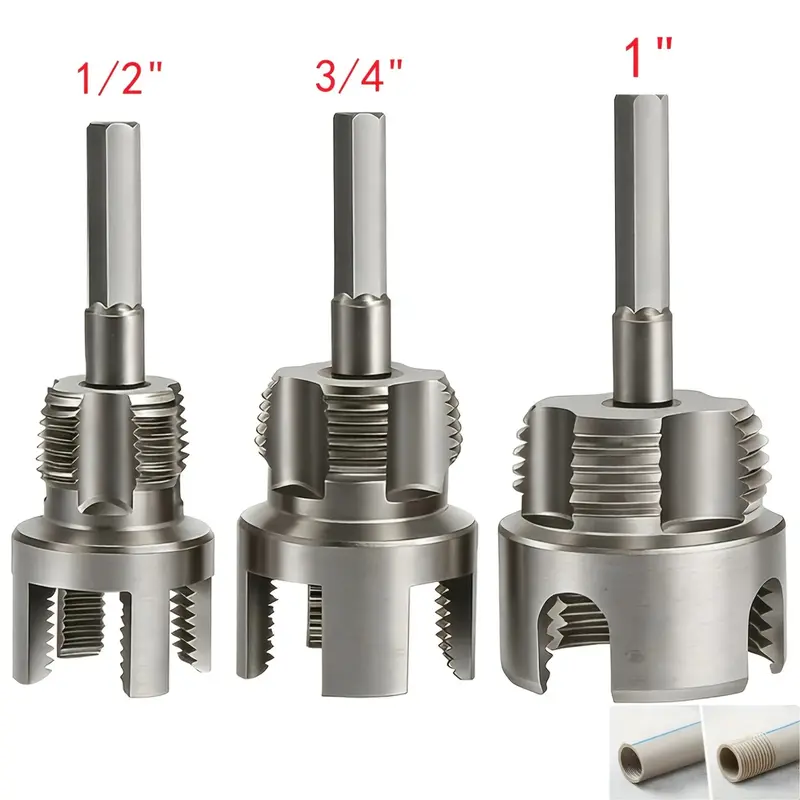 Alloy Steel 3-Piece Pipe Threading Tool Set - DIY or Pro Use, Father's Day Gift Option, 3 Essential Tools with 1/2in, 3/4in, 1in Inches Internal/External Thread Dies, Drill Bit for PVC PPR MPP Pipes, Professional All-Season Installations