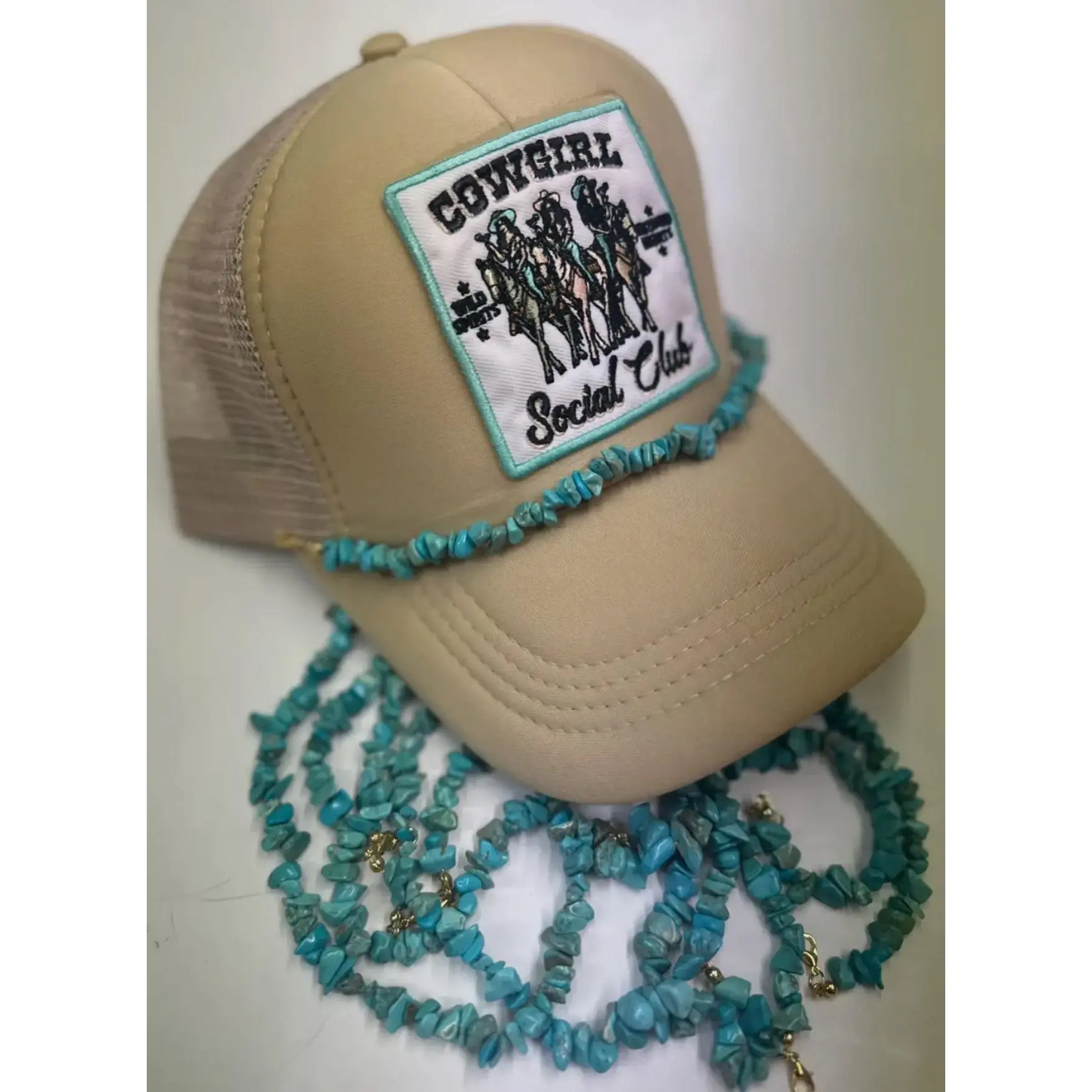Turquoise Multi Stone Beads Trucker Hat Chain