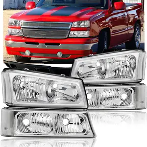 For 2003-2006 Chevy Silverado & Avalanche 1500/2500 HD Chrome Headlights + Signal Bumper Lamps 9005/9006 Bulbs Not Included