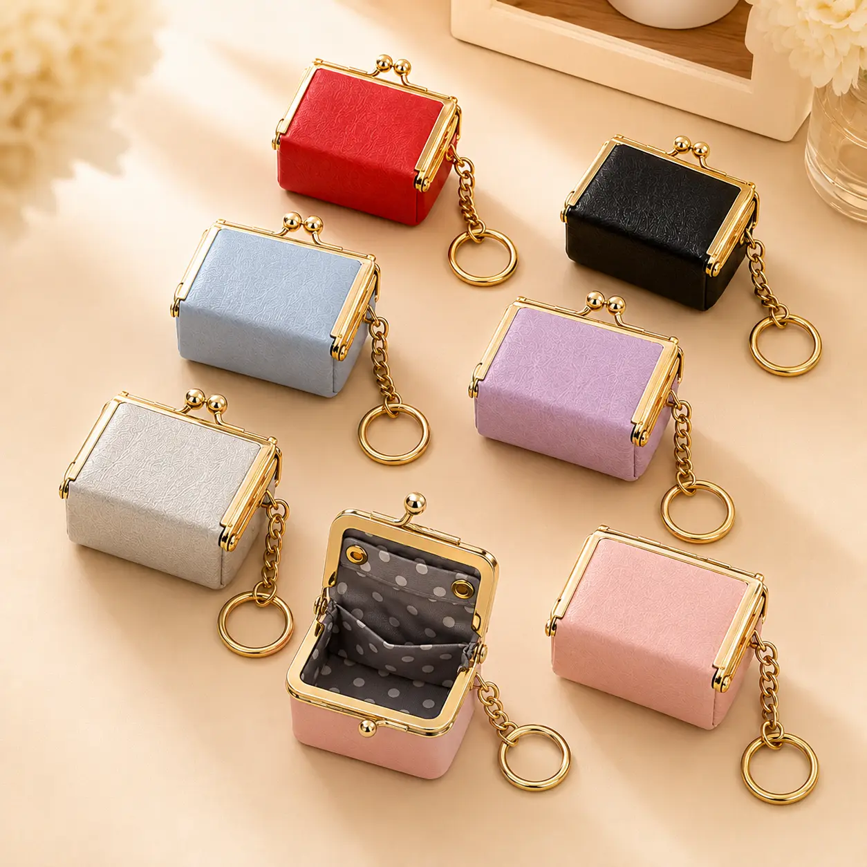Women's Card Coin Pouch - Casual Trendy Leather Ladies Wallet with Lychee Pattern, Buckle, Coin Pocket, Daily Wallet for Keys & Earphones, Women's Gift, Casual Trendy Wallet