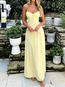 New Elegant Women's Dress, Tie Front A-Line Solid Color Halter Neck Dress, Fashionable and Stylish New Arrival, Perfect for Daily Wear