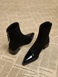 Women's Ankle Boots, Pointed Toe Boots, Textile Upper, Rubber Sole, Fall & Winter Fashion, Elegant Simple Design, Classic Versatile Style