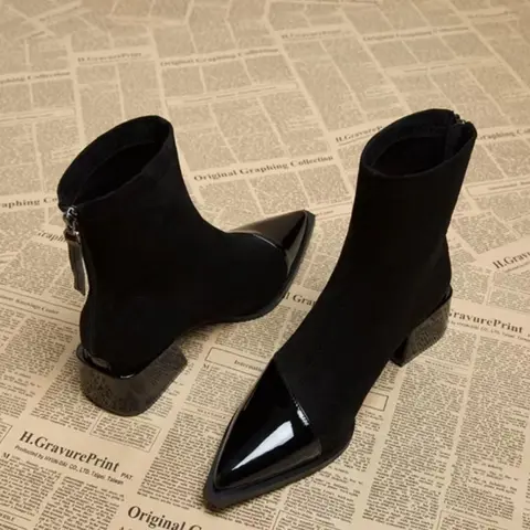 Women's Ankle Boots, Pointed Toe Boots, Textile Upper, Rubber Sole, Fall & Winter Fashion, Elegant Simple Design, Classic Versatile Style, Pointed Toes Boots