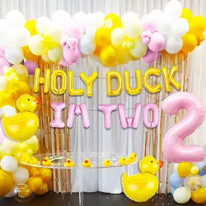 LaVenty Holy Duck Im Two Birthday Decorations Holy Duck Im 2 Banner Balloon Party Favor Rubber Duck Second Birthday Balloon