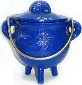 Blue Cast Iron Cauldron with Lid – Witch Altar, Spell & Incense Burner
