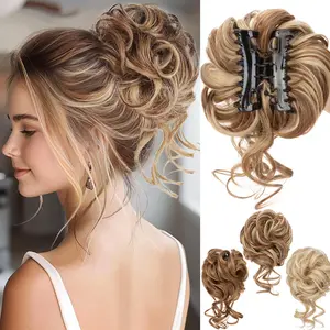 Claw Clip Messy Bun Hair Piece Short Ponytail Synthetic Hair Extension Hairstyle hair extensions Hairpiece for Women Easy to Use Detachable for Daily Use Dirty Blonde Brown Highlights Hairextensions