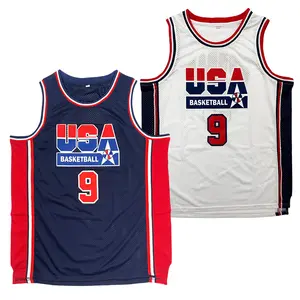 Men's 1992 USA #9 basketball jersey movie for Sewing embroidery Retro basketball uniform big size Mesh breathable Casual loose Outdoor sportswear White Blue Gym Workout Tops 90s Dream Team Training clothes and Vests S-3XL