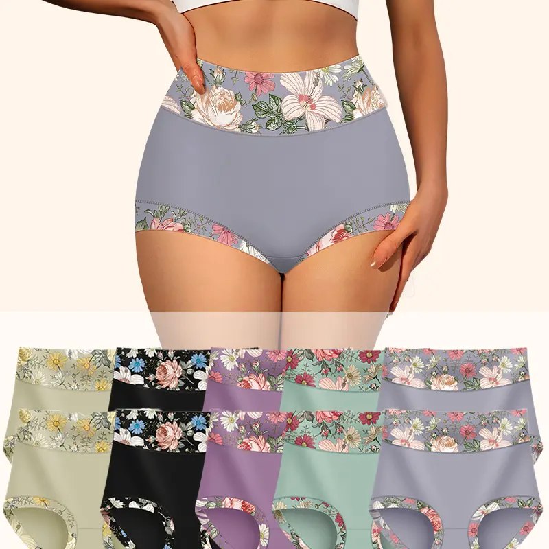 Comfy High-Waisted Panties with Floral Print - Everyday Soft Underwear Multipack underwear for women Womenswear