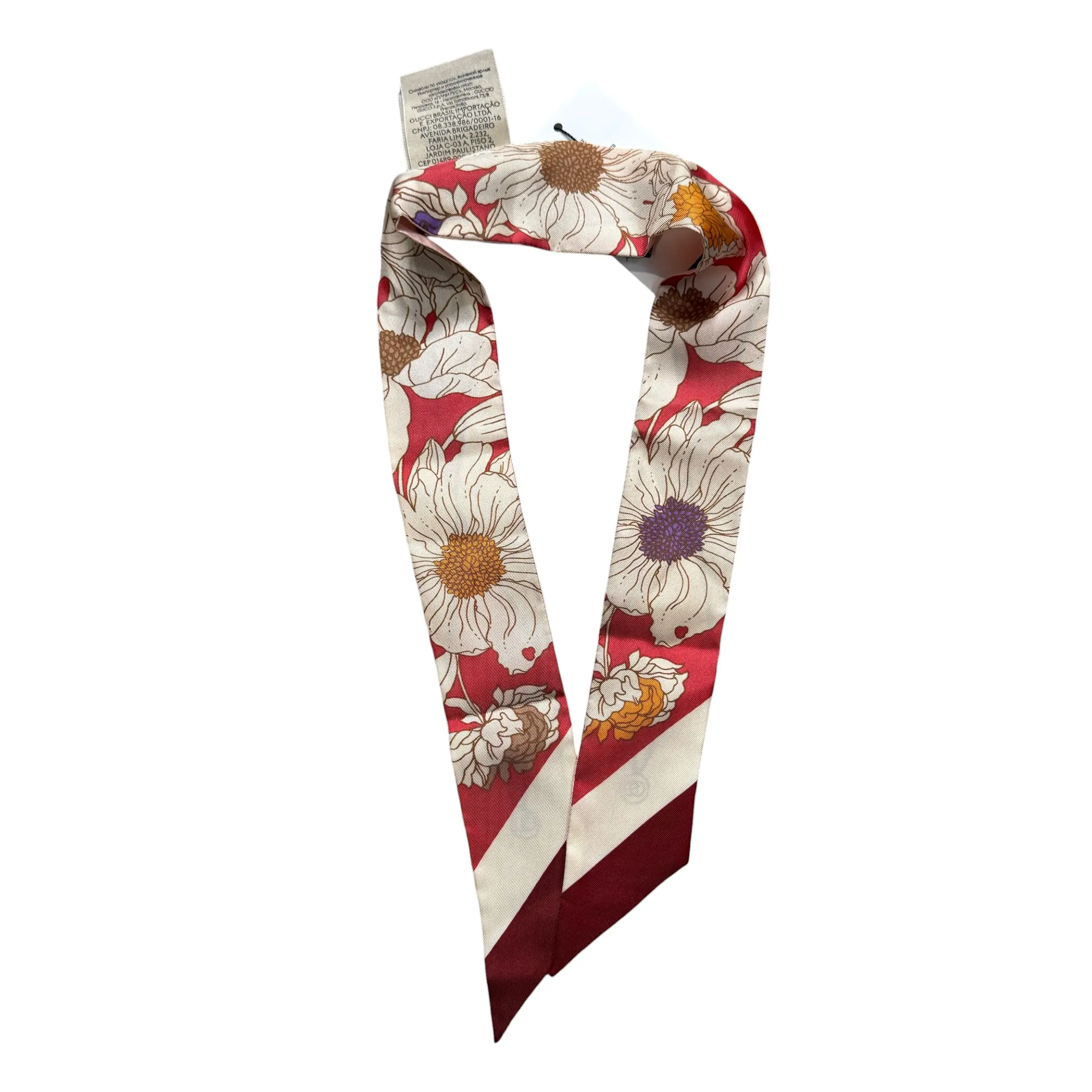 Pre-owned Gucci Lovelight Silk Neck Bow Scarf in Ivory and Multicolor