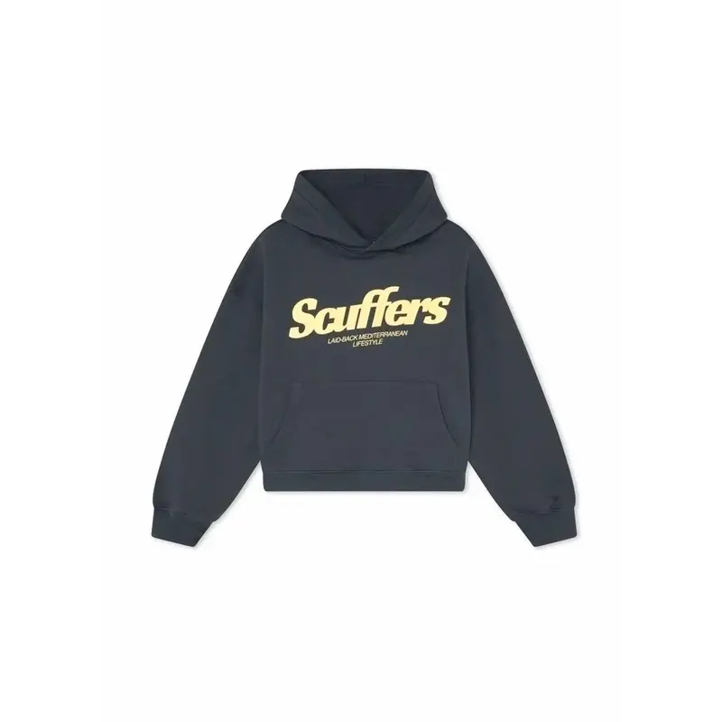 SCUFFERS パーカー グレー イエロー ロゴ フーディー Scuffers Flock パーカー 暗 グレー | Scuffers Japan