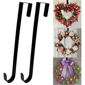 Wreath Hangers for Front Door 2 count Wreath Door Hanger 12" Black Over The Door Wreath Hook Metal Garland Hanger  Door Wreath Holder for Hanging Welcome Sign Hat Cloth Easter Spring Decorations