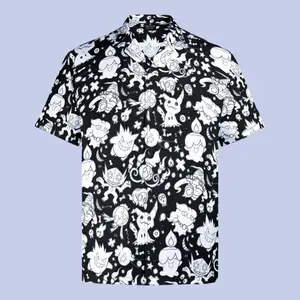 Gengar Ghost Type Hawaiian Shirt with Pokemon Motif - Chrismast Gift for fan, him, husband - Collar, Menswear, Fabric, Loose, Wood Button Pikachu