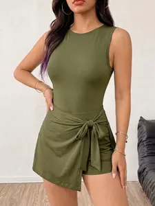 Women's Sporty Jumpsuit Dress Set, High Elasticity Yoga, Comfortable Fitted Fitness Commute Wear, All-Season Casual Outdoor Clothing