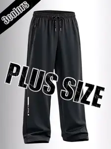 Men's Plus Size Sporty Sweatpants, Ice Feel Quick-Dry, Loose-Fit, Breathable, Ideal for Outdoor Activities, Gym, Daily Wear, Gifts, Athleisure Style Bottoms, Gym Fitness Sportswear, Athleisure Sweatpants