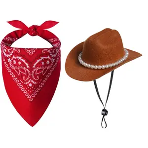 Pet Cowboy Costume Accessories Halloween Costumes for Small Pet Dogs  Cowboy Hat for Dogs and Bandana Scarf Halloween Party Western  Accessories (Brown, Small)