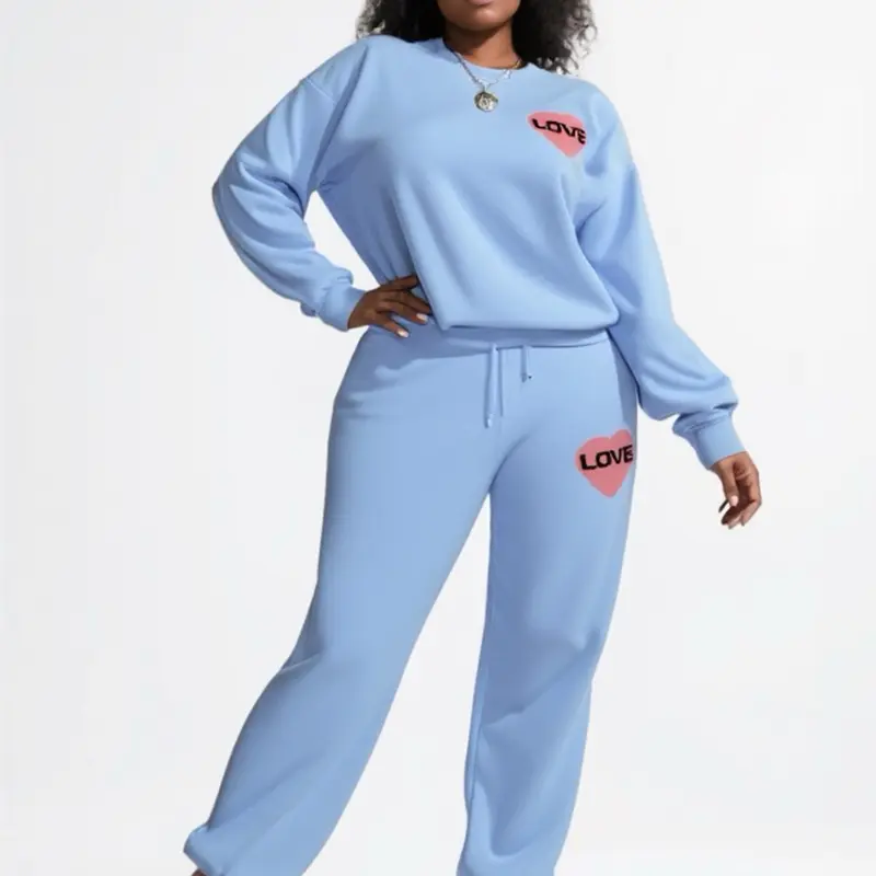 NAPISH Unisex 2-Piece Foam-Print Tracksuit Long Sleeve & Track Pants Loose Fit Athletic Set for Running Women's Embroidered Fire Heart 2-Piece Outfit Spring
