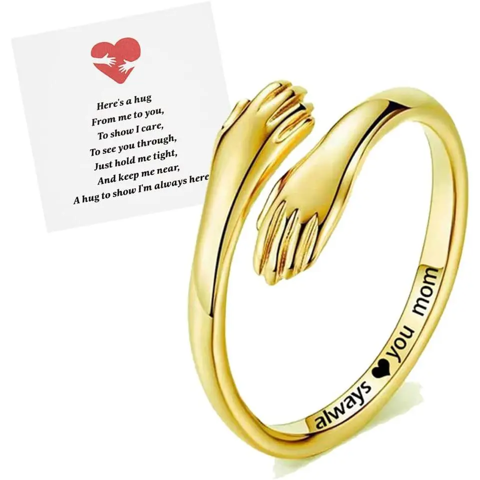 Hug Rings for Women 18K Gold Plated Gold Silver Adjustable Ring for Mother Daughter Hand Ring