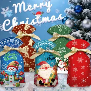 50PCS Oversized Christmas Drawstring Bags Festive Santa & Snowflake Printed Gift Sacks Reusable for Large Presents and Holiday Party Favors