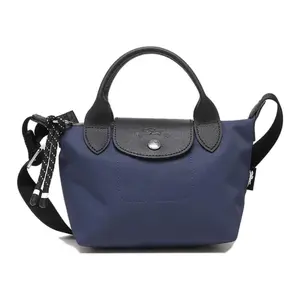 Longchamp Le Pliage Energy 17 Mini Top-Handle Bag in Blue Canvas with Leather Trim for Women