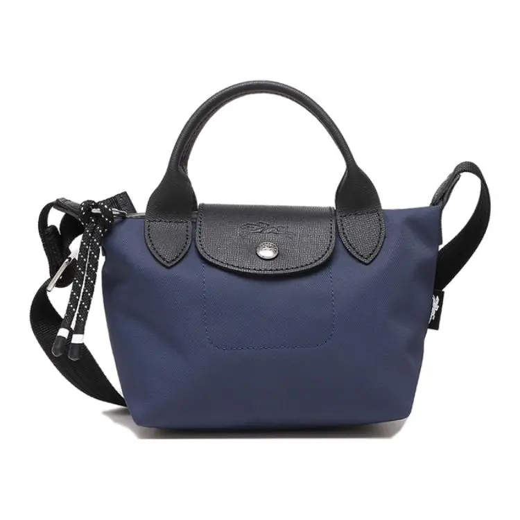 Women's Longchamp Le Pliage Energy 17 Mini Top-Handle Bag, Blue Canvas with Leather Trim, Crossbody Shoulder Bag for Fashionable Daily Use