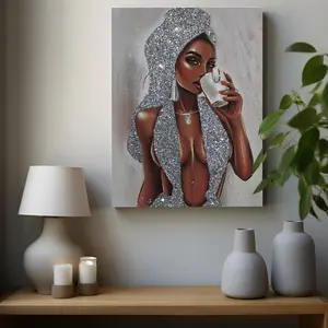 Girl Pattern Framed Painting, Wall Art Painting, Wall Decor for Home Living Room Bedroom, Wooden Wall Art