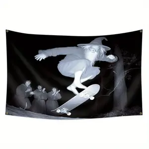 1pc Wizard Skateboard Flag - Cool Sports Decoration, 3x5ft, Durable Polyester With 4 Grommets, Single Side Printing, Great For Home/Garden, Man Den, Bedroom, Living Room Or Party Decoration
