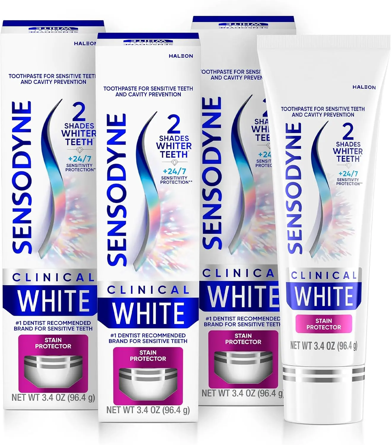 Sensodyne Clinical White Stain Protector Toothpaste, 3.4 oz x 3 | Clinically Proven Whitening for Sensitive Teeth, Stain Protector, 2 Shades Whiter Teeth