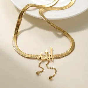 Custom Arabic Pendant Welded Flat Snake Chain Necklace Personalized Small Round Beads Exquisite Jewelry Memorial Gift For Her