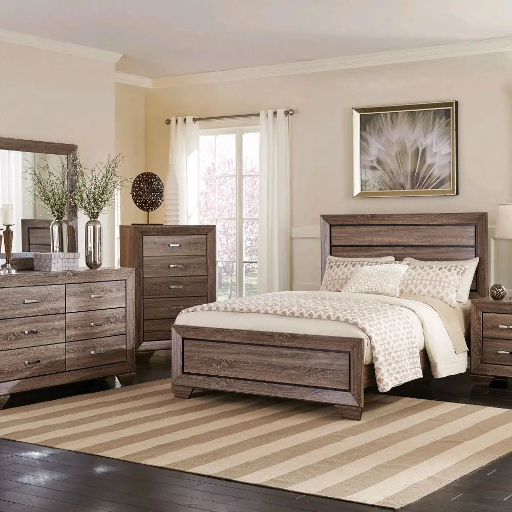 Wooden Queen size  Bedroom Set with Dresser, Nightstand , Chest Of Drawers in Rustic Brown Finish for Cozy Home Decor