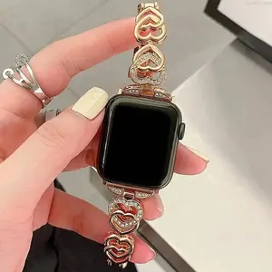 Heart-Shaped Rhinestone Watch Band for Women (Band Only), Fashionable Replacement Strap Compatible with Apple Watch Series, Sparkling Elegant Design for Everyday & Spring Wear
