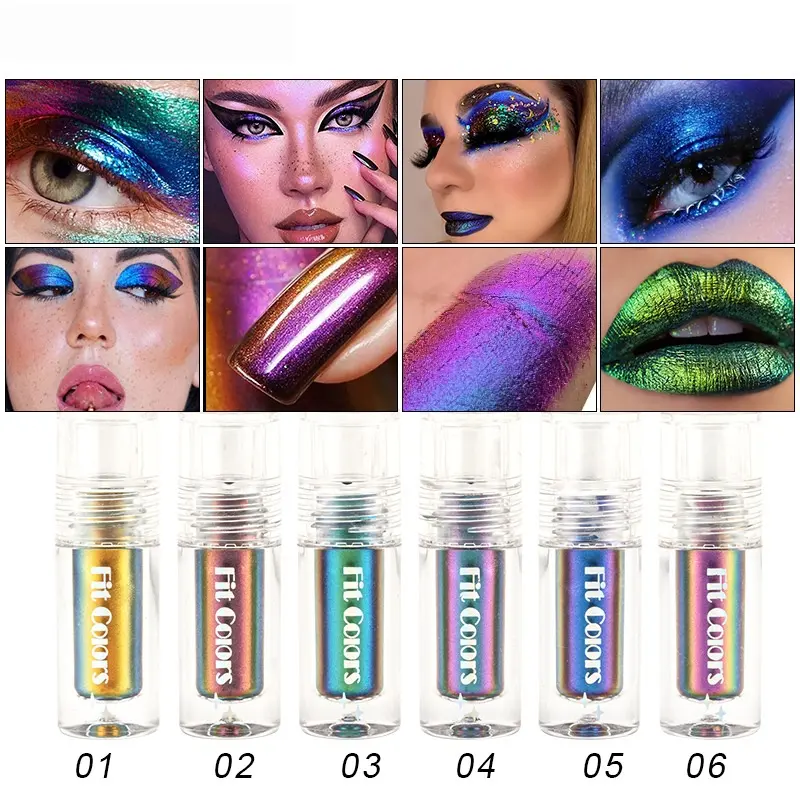 6-Color Chameleon Diamond Glitter Liquid Eyeshadow Stick Set, 6pcs Multifunctional Metallic Cream Stick with Lip Glitter Shimmer, Long-Lasting Eye Makeup Eyeshadow Palette Cosmetic