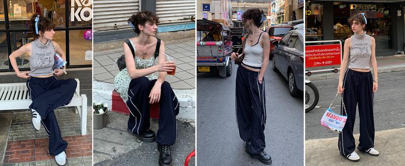 Ommig Women's Parachute Wideleg Pants Baggy Y2K Elastic Waist Wide Leg Track Pants Trousers Casual Ommig Women's Parachute Wideleg Pants Baggy Y2K Elastic Waist Wide Leg Track Pants Trousers Casual