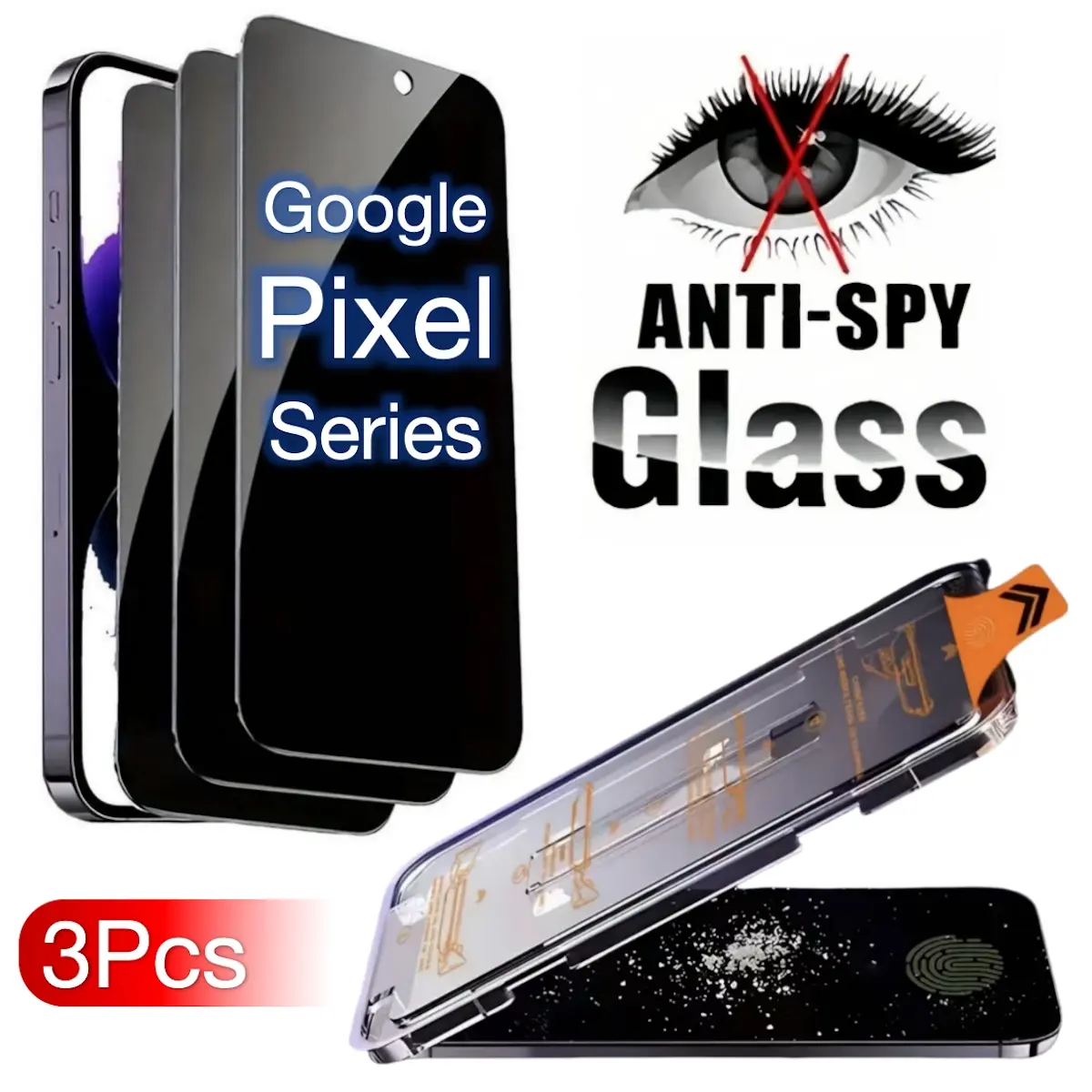 3-Pack Privacy Protective Screen Protector for Google Pixel Series Smartphone, Anti-Spy Tempered Glass Film, Supports Ultrasonic Fingerprint, Dust-Free, Bubble-Free, Protection