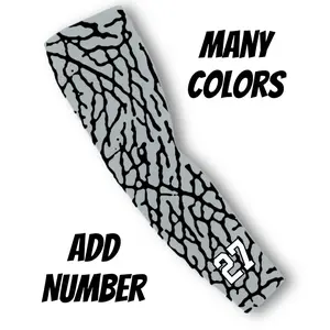 Black Elephant Print Arm Sleeve + Custom Number Baseball Football Basketball Many Colors