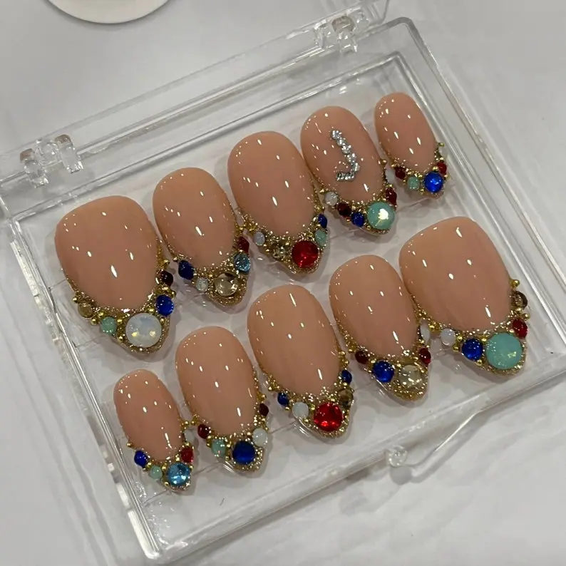 Shine Like A Diamond with Your Initial Press On Nails, Handpainted Cartoon Fake Nails, Anime Nails Art for Birthday