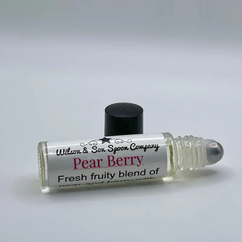 Wilson & Son Spoon Company 10ml Limited Edition Compact Travel-Sized Liquid Pear Berry Perfume Body Oil - Crafted in Small Batches, Fruity Juicy Pear & Berry Musky Fragrance Scent Blend, Vegan Surfactant, Sweet Almond Oil for Daily Beauty Routine