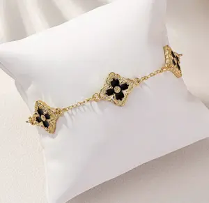 1pc Summer Cool & Luxurious Four Leaf Clover & Floral Bracelet For Women, With Vintage Character And High-End Feeling, Perfect For Daily Wear And Mother's Day Gift, Suitable For Beach Holiday Style Valentines,Mom,Mother,Mother's Day,Gift