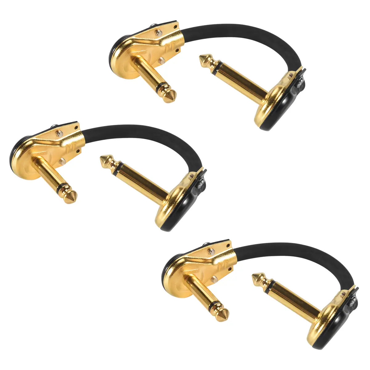 Heavy Duty Guitar Patch Cables, 3-Pack 1/4-in Right Angle Space-Saving Low Profile Pancake Design, Oxygen Free Copper for Pedal Board & Guitar Effects