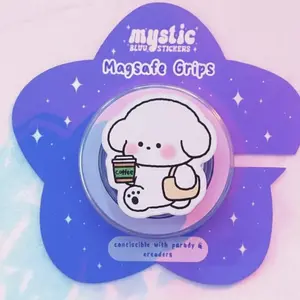 Kawaii Coffee Dog Magsafe Phone Grip, Cute Puppy with Coffee and Bag, Magnetic Phone Grip, Cute Phone Stand, Gift for Dog Lovers