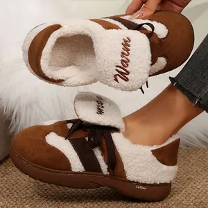 Women's Cute Ear Plush Slippers Round Toe Anti Slip Warm Plush Lining Indoor Home Shoes Outdoor Winter Warm  Mini Snow Boots
