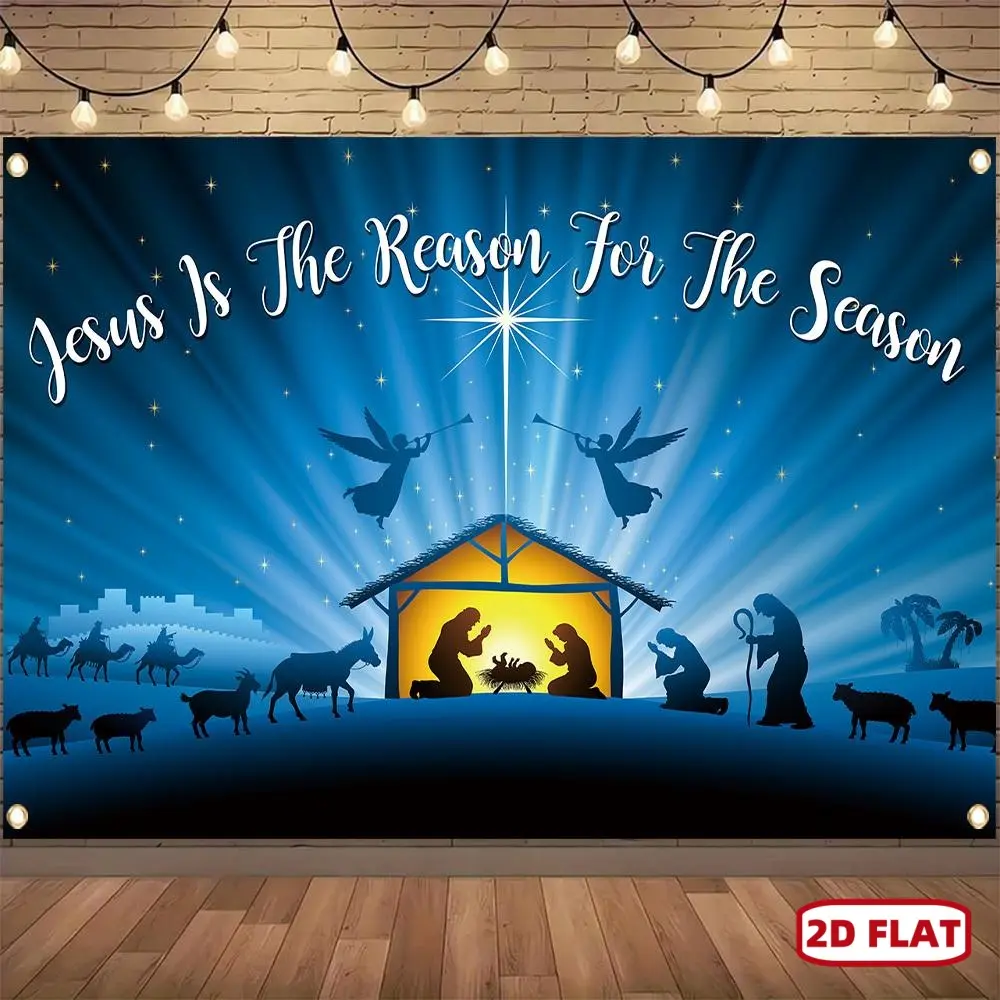 1 PC 2D Flat Merry Christmas Winter Scene Polyester Fabric Backdrop for Holiday Party Decoration Festive Supplies High Quality Durable Lightweight Banners Ornaments