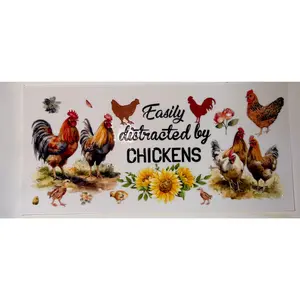 Easily Distracted by Chickens UV DTF Wrap | Funny Chicken Tumbler Decal | Farmhouse Cup Wrap | 20oz Skinny