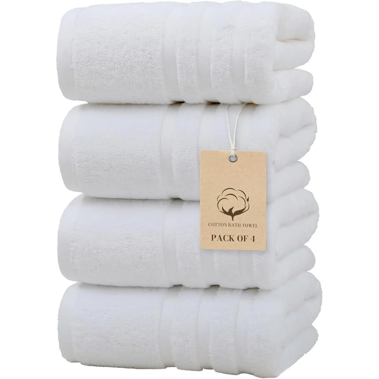 Bath Towels 4 Pack, 30 x 60 Inches, Large   Towels, Soft, Absorbent, Comfortable for , , and Gym, (White)