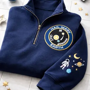 Embroidered Project Hail Mary Quarter Zip Sweatshirt , Rocky Amaze Amaze Amaze Quarter Zip , Erid Planet Sci-fi Fantasy Crewneck, Gift for Bookish