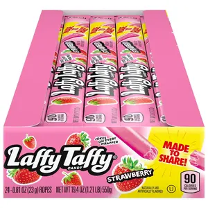 Laffy Taffy Rope Candy Strawberry Flavor 0.81 Ounce Ropes Pack of 24 USA Made Chewy & Shareable Fun Snacks