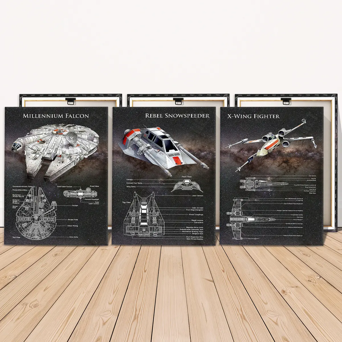 3 Counts Wooden Framed Canvas, Cool Space Battle Spaceship Blueprints Images, Space Theme Design, Exquisite Poster, Perfect Living Room Decoration, Modern Art, Fashion Family Poster, Wall Art Decoration, Canvas Painting, Waterproof Art, Decorative Artwork