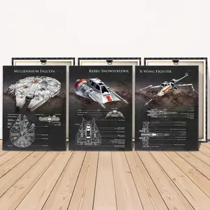 3 Counts Wooden Framed Canvas, Cool Space Battle Spaceship Blueprints Images, Space Theme Design, Exquisite Poster, Perfect Living Room Decoration, Modern Art, Fashion Family Poster, Wall Art Decoration, Canvas Painting, Waterproof Art